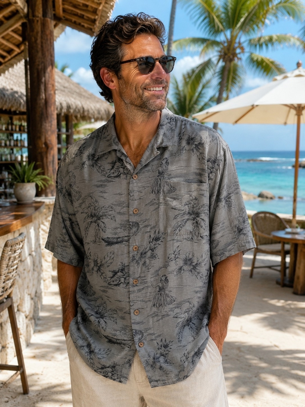 Brigata Silk Hawaiian Camp Shirt XL Tropical Resort Vacation Coastal Cruise